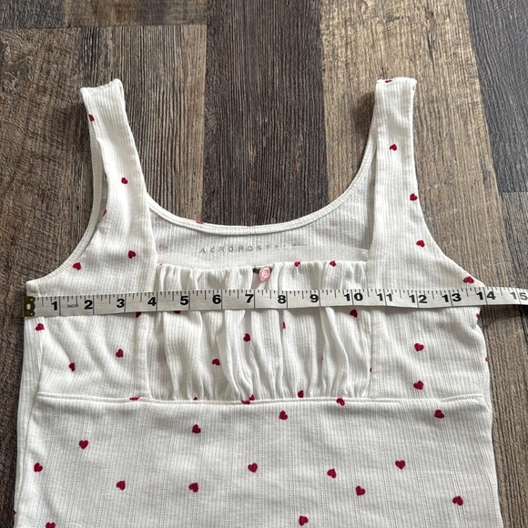 Aeropostale Heart Print Square Neck White Red Cropped Tank Women’s Size Small - Picture 6 of 10